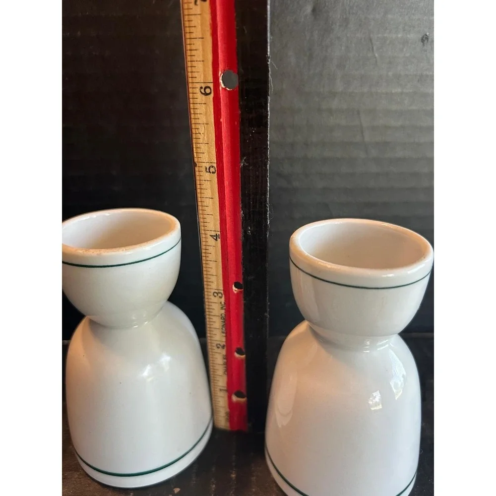 Vintage Ironstone Restaurant Ware China Green Stripe Double Egg Cup Set Of 2